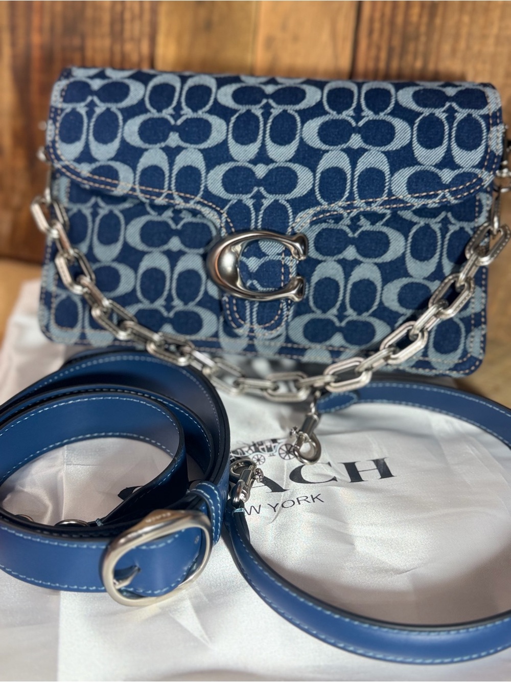 Coach Chain Tabby Shoulder Bag - Deep Blue / Denim 💙✨👜